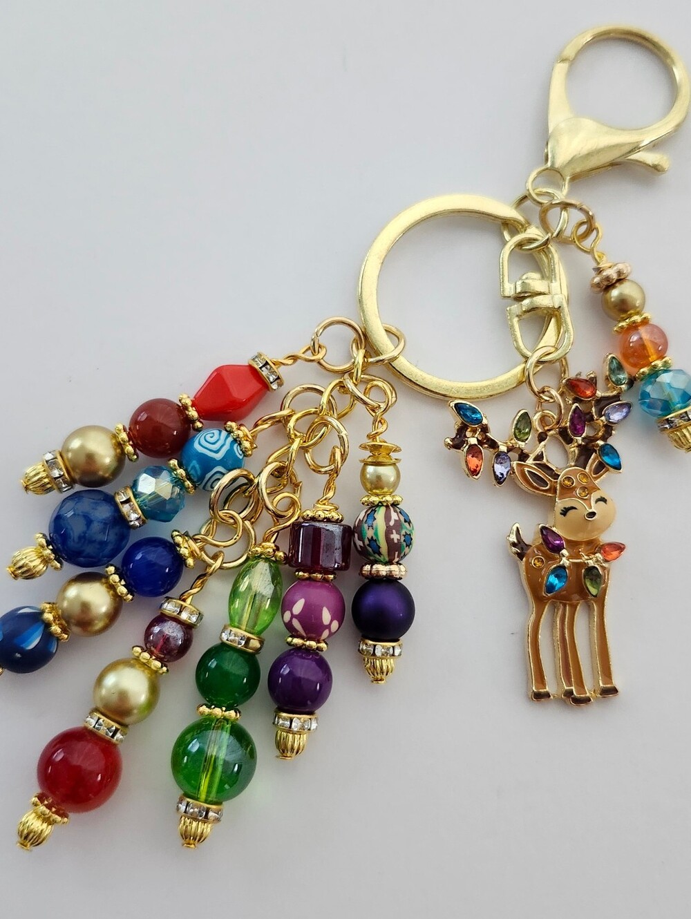 Reindeer Christmas Purse Charm Aventurine Carnelian Agate Handcrafted